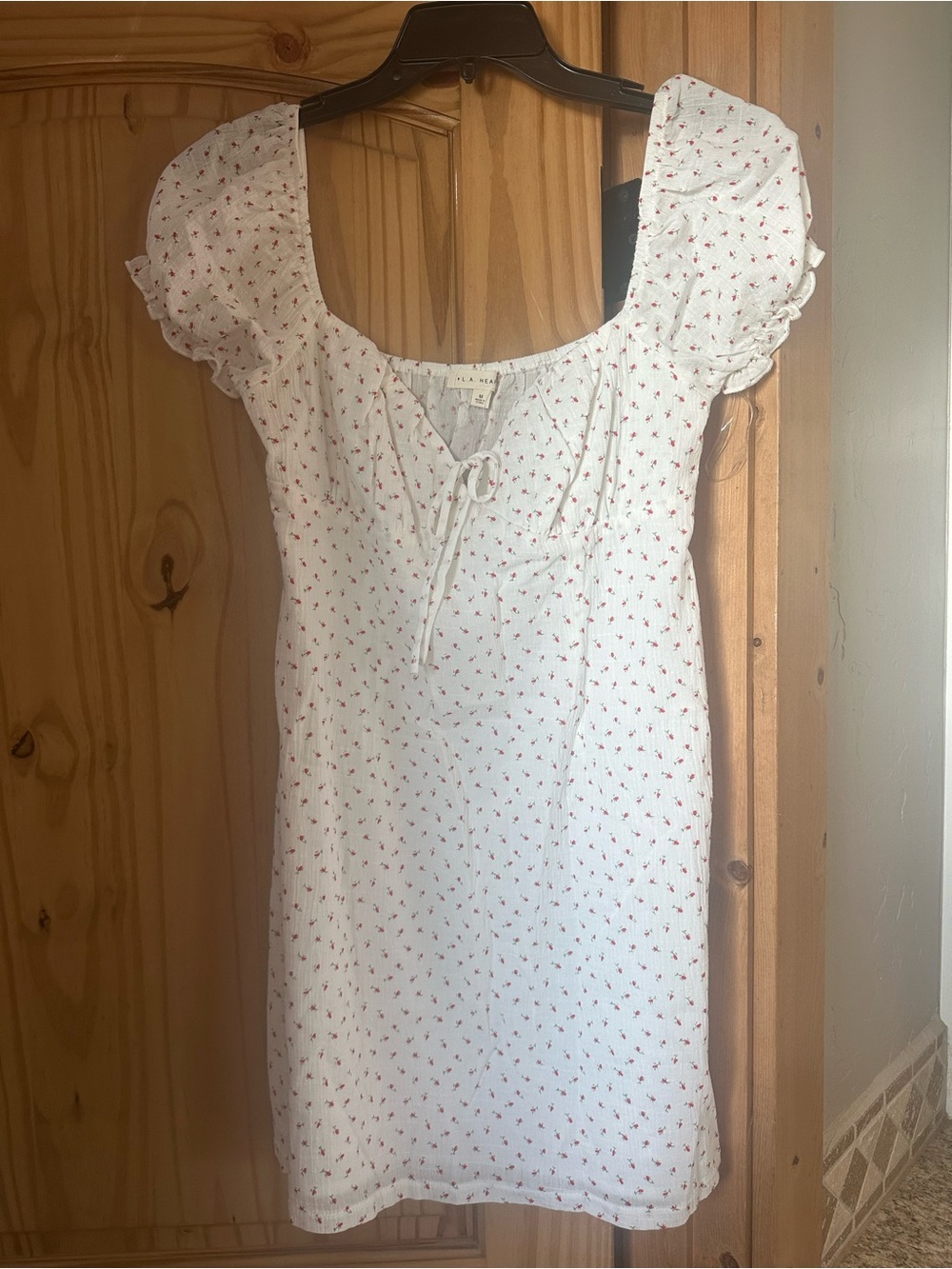 La Hearts White Mini Dress with Red Roses